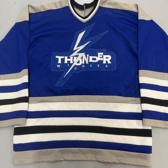 Vintage 90s Wichita Thunder ECHL Hockey Jersey Size Adult XL Blue - Picture 1 of 6